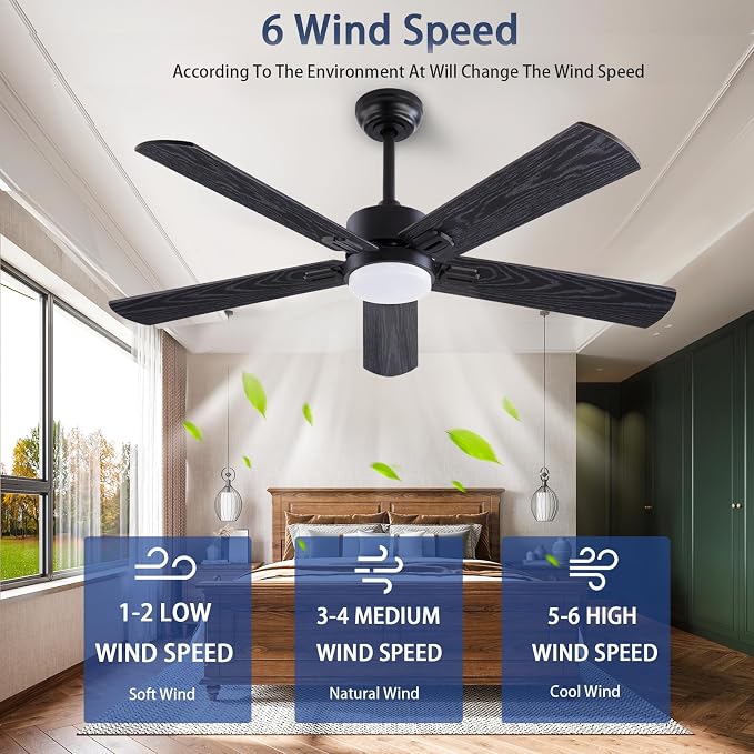 QUTWOB 52" Ceiling Fans with Light and Remote, Farmhouse 5 Blades Quiet - Image 4