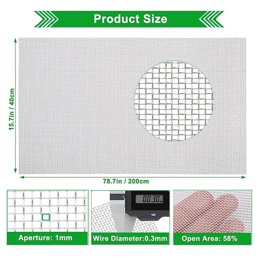 20mesh Stainless Steel Mesh Screen, 15.7"x78.7" Metal Mesh Screen, 1mm Hole - Image 2