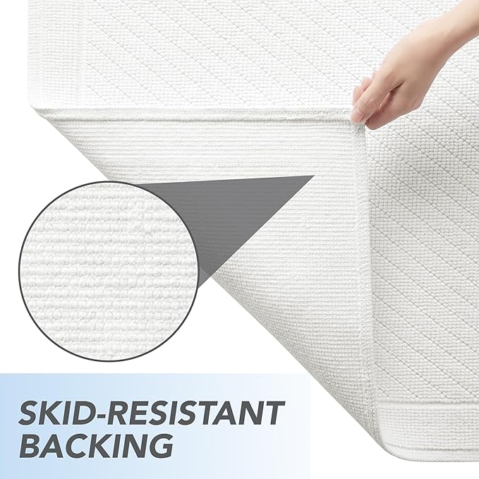 Arkwright 100% Cotton Bathroom Rug - High Absorbent Stylish Textured Woven Design Bath Mat, Slip Resistant Backing for Shower and Bathtub Floor, 24x36 in - White