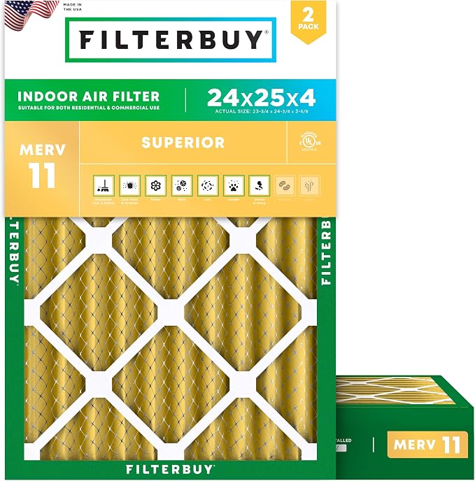 Filterbuy 24x25x4 Air Filter MERV 11 Superior Pet & Allergy Defense, by Filterbuy