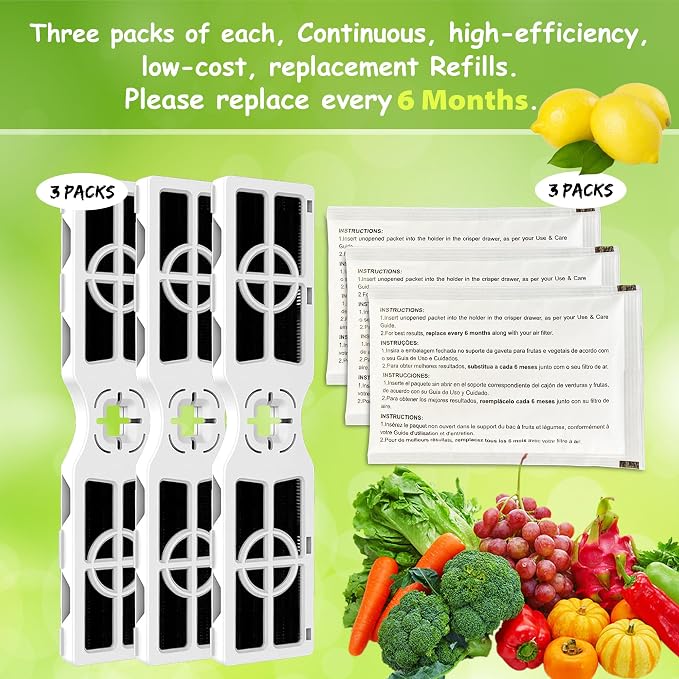3 Replacement RAF-2 Air Filter And 3 Pack PK-1 Produce Saver Refills - Image 5