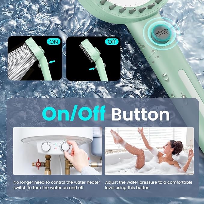 Filtered Shower Head with Handheld, High Pressure 4 Spray Mode Showerhead with Filters, Water Softener Beads for Hard Water with ON/OFF Switch for Pets - Remove Chlorine (Green, 5 Inch Panel)