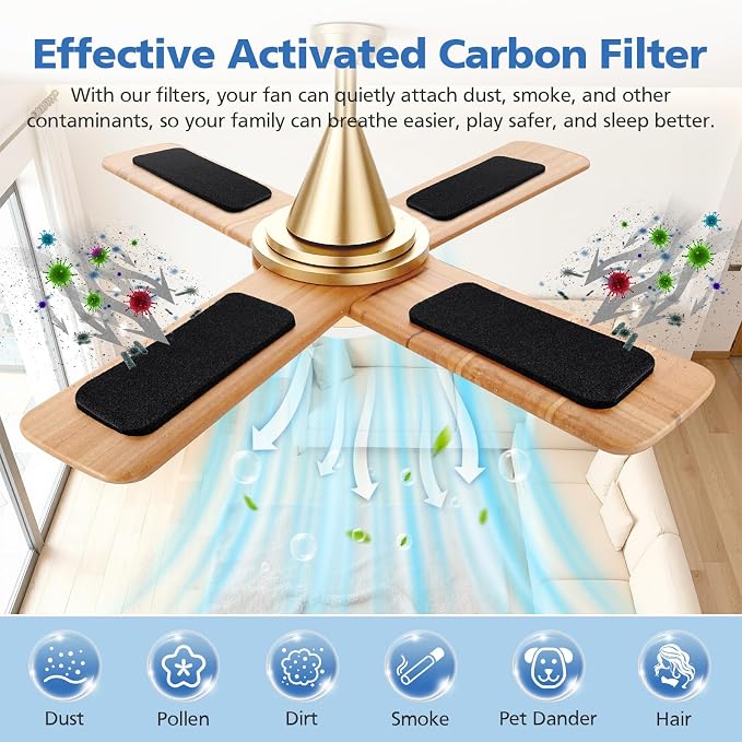 20 Pack Ceiling Fan Filters for Blades, Activated Coconut Shell Carbon Fan - Image 3