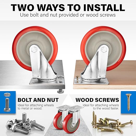 5 Inch Heavy Duty Casters Set of 4, Lockable Plate Caster Wheels - Image 7