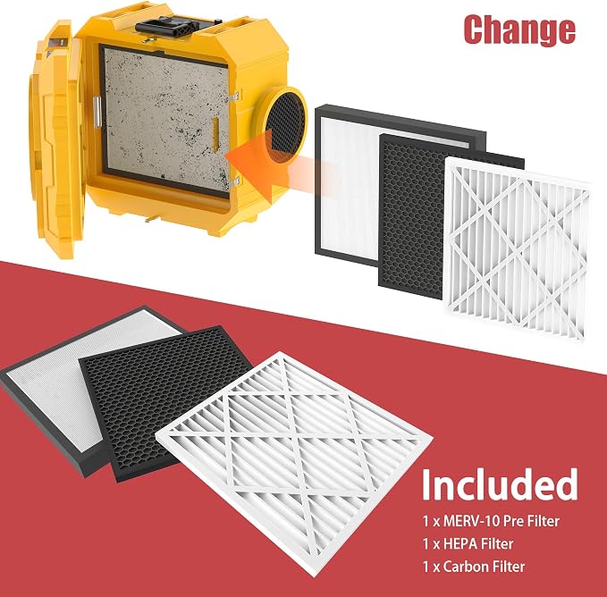 800CFM Hepa Air Scrubber with 3-Stage Filtration, Stackable Negative Air Machine - Image 5