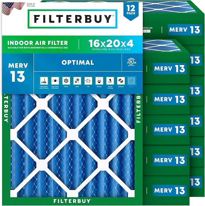 Filterbuy 16x20x4 Air Filter MERV 13 Optimal Smoke & Allergy Defense, by Filterbuy