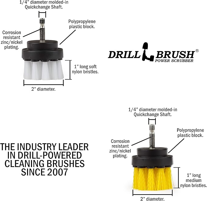 Bathroom Accessories - Drill Brush - Cleaning Supplies - Grout Cleaner - 2-inch Round Spin Brush - Scrub - Bathtub - Shower Curtain - Bath Mat - Hard Water Stain Remover - Shower Door - Glass Cleaner