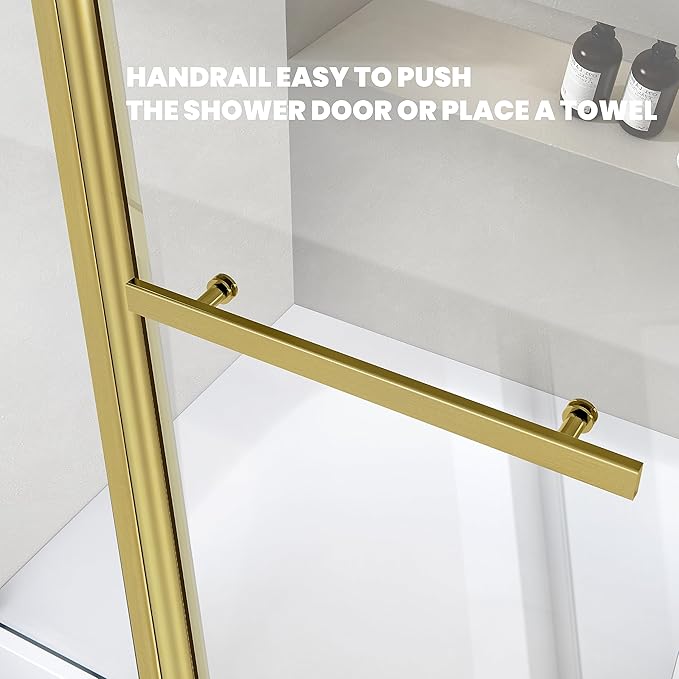 Bathroom Pivot Tub Glass Door 36" W*55" H, Folding Bathtub Shower Door Screen with Tempered Glass, Frameless Glass Shower Door with Handle and Support Rod in Brushed Gold