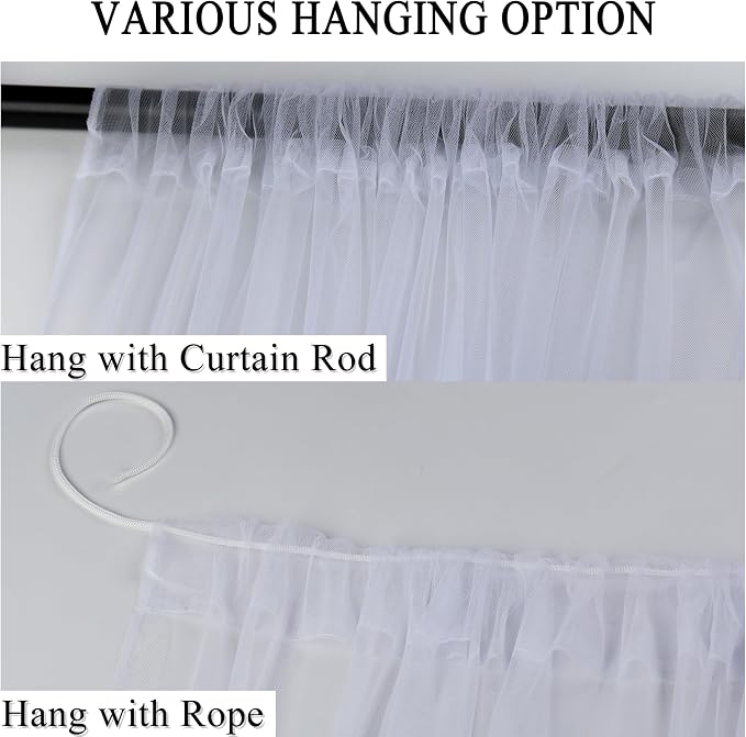 10 x 10 ft Outdoor White Tulle Backdrop Curtains Waterproof Voile Sheer Screen - Image 4