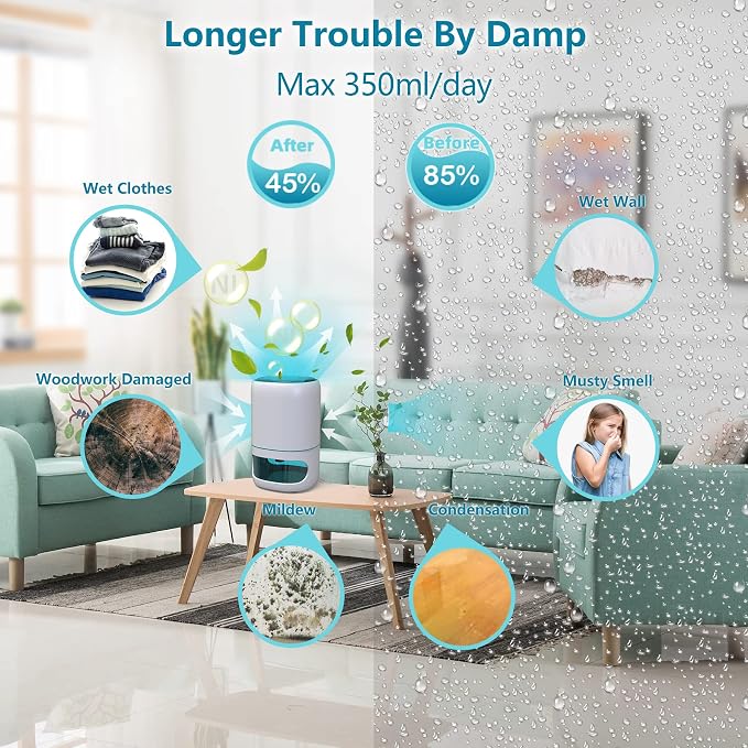 Small Dehumidifiers for Bedroom w/Air Purifying Function, 1000 ml/35 oz for - Image 2