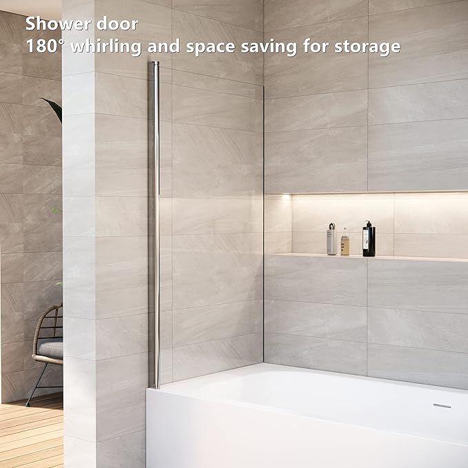 Shower Door Swing Bathtub Screen,30 *W x 55*H in Bathtub Shower,Bathroom Door with Bottom Seal,Liftable and Foldable Glass Door,Rectangular Bathtub Screen Chrome