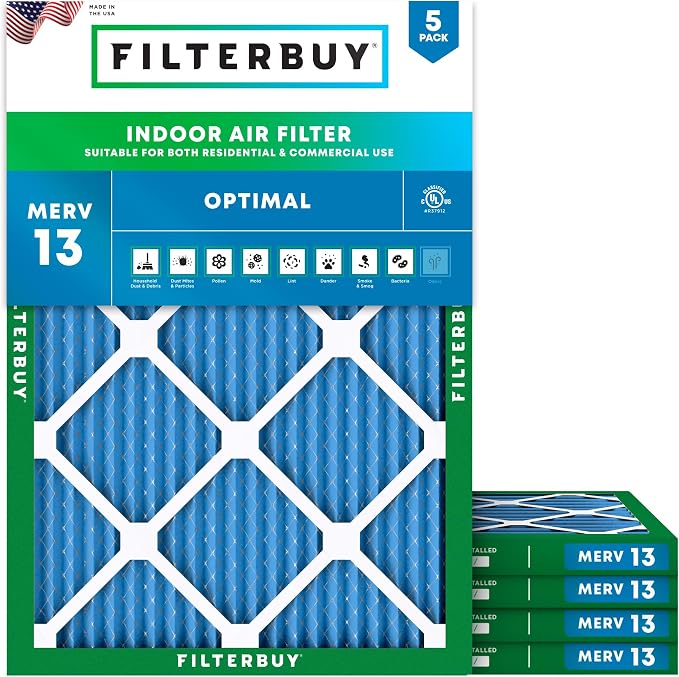 Filterbuy 20x22x1 Air Filter MERV 13 Optimal Smoke & Allergy Defense, by Filterbuy