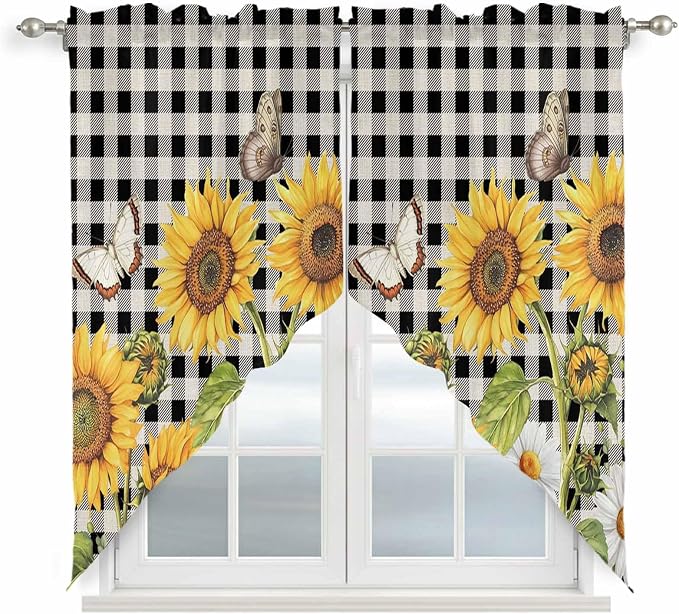 Sunflowers Swag Valances for Windows, Small Window Curtains Swag for Cafe by Unknown