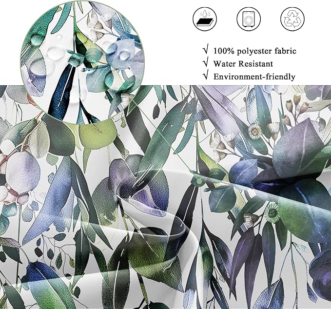 Riyidecor Extra Long Navy Eucalyptus Shower Curtain for Bathroom Decor 54Wx78H Eucalyptus Plants Leaves Botanical Leaf Floral Art Printed Fabric Polyester Waterproof 12 Pack Plastic