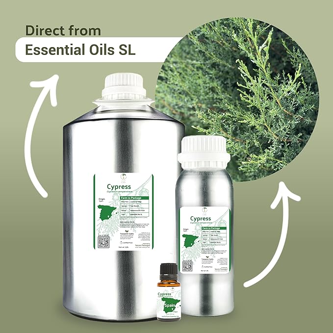 Cypress Essential Oil - Direct from Essential Oils SL in Mediterranean Spain - Aceite de Ciprés for Diffuser, 100% Pure Therapeutic Grade - Aromatheraphy, Skincare (22lbs)