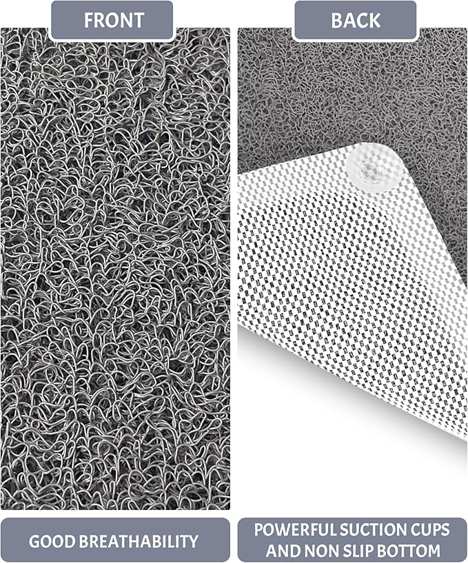 Mecko Non-Slip Shower Mat, Anti-Slip Bath Mat with Suction Cups – Quick-Drying Loofah Texture for Tub with for Indoor and Outdoor Use, Bathtubs and Wet Areas (Grey, 16"x40")