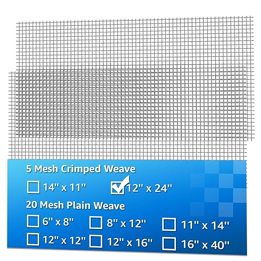 2 Pack 12"x24" Wire Mesh, 5 Mesh Crimped Stainless Steel Mesh, Never Rust by AMZDEPOT