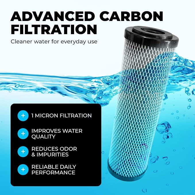 1 Micron 10" x 2.5" Activated Carbon Whole House Water Filter Replacement - Image 2