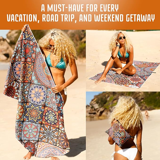 Nakie Sand Free Beach Towel, Quick Dry, Lightweight and Compact with Storage Bag, 160x90cm, Made from Recycled Bottles for Beach, Pool, Travel, Swimming and Outdoor Use