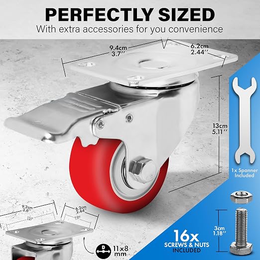 3 Inch Caster Wheels Heavy Duty Casters Set of 4 Lockable Cart Wheels - Image 2