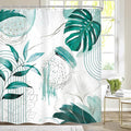 Green Boho Shower Curtain 72Wx72H Bohemian Modern Abstract Teal Tropical Palm Leaves Plant Arch Lines Mid Century Bathroom Decor Minimalist Geometric Bath Curtain Fabric Polyester 12 Pack Hooks