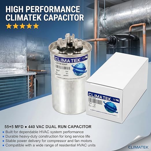 ClimaTek 55 + 5 MFD 370/440 Volt Dual Run Capacitor CAP99-5554R | 55/5 VAC | - Image 2