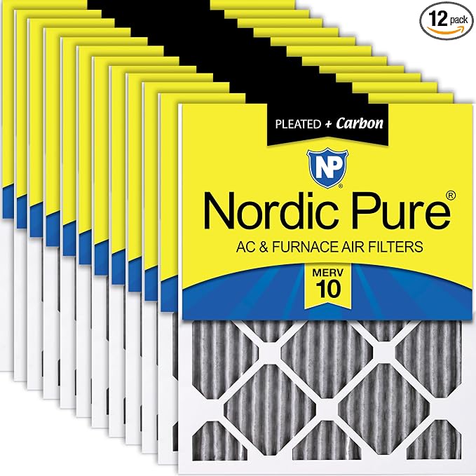 Nordic Pure 16x16x1 Furnace Air Filters MERV 10 Pleated Plus Carbon 12 Pack by NordicPure