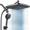 Cobbe 12'' High Pressure Rain Shower Head with Extension Arm - Dual Shower Heads with 8 Modes Handheld Spray Combo - Wide RainFall shower with Anti-Clog Nozzles, Adhesive Showerhead Holder, Black