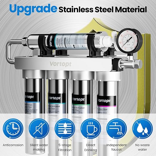 Vortopt Under Sink Water Filtration System-NSF&CEC Certified, Stainless Steel - Image 3