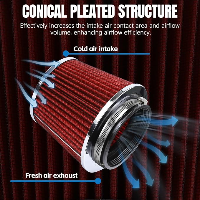 Hovom Universal Clamp-On Air Intake Filter, 76 89 102MM High Flow Round Tapered - Image 3