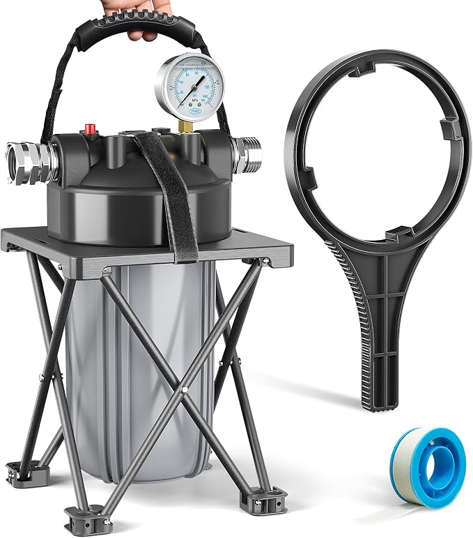 6-Layer RV Water Filter with Stand and 0.5 Micron Filtration, 3/4" GHT Metal by Kintim