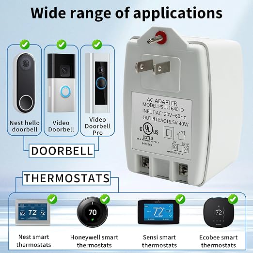 16.5V 40VA Door Bell Plug-in AC Transformer 40TR | AUTO-Resetting, Compatible - Image 2
