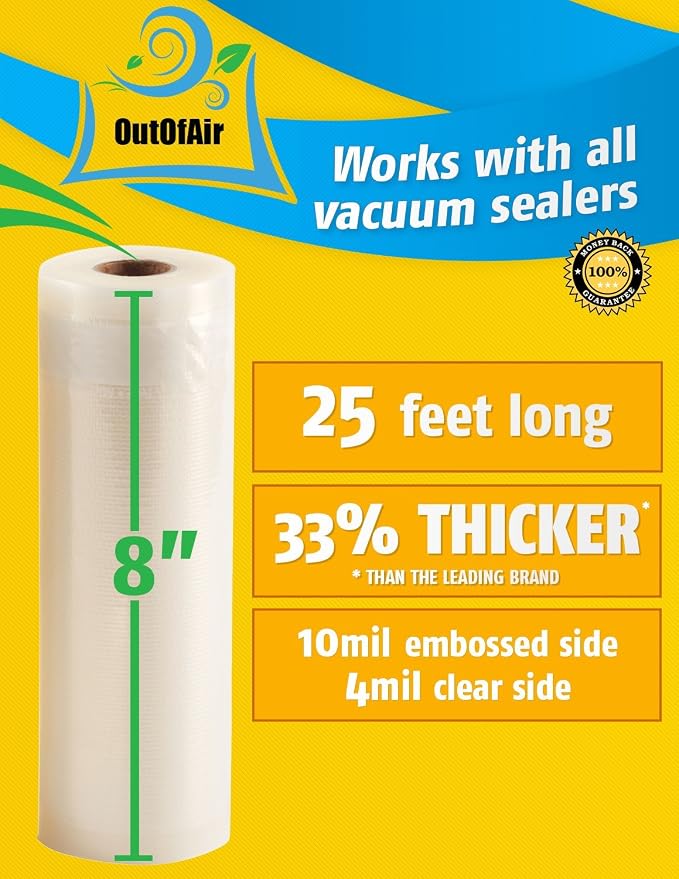 8" x 25' Rolls - 4 Pack OutOfAir Vacuum Sealer Rolls. Works - Image 8