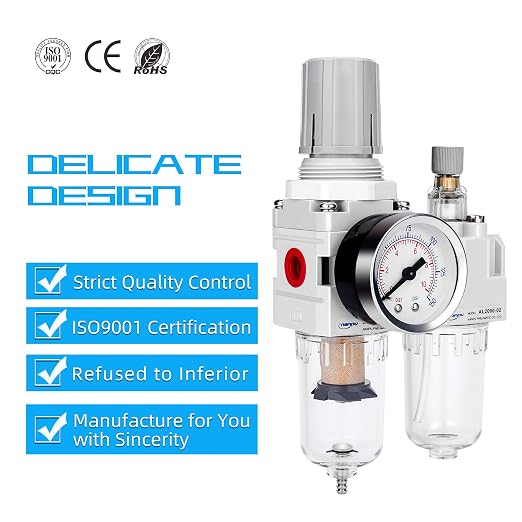 NANPU 1/4" NPT Compressed Air Filter Regulator Lubricator Combo Water/Oil Trap - Image 6