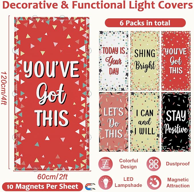 QOUBAI 6Pcs Fluorescent Light Covers, 4x2 Feet Magnetic Light Cover Fluorescent - Image 2