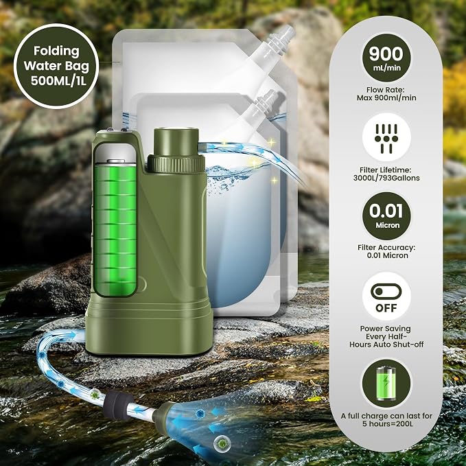 Electric Portable Water Filter Survival, Fast Flow, Lightweight, 4-Layer - Image 5
