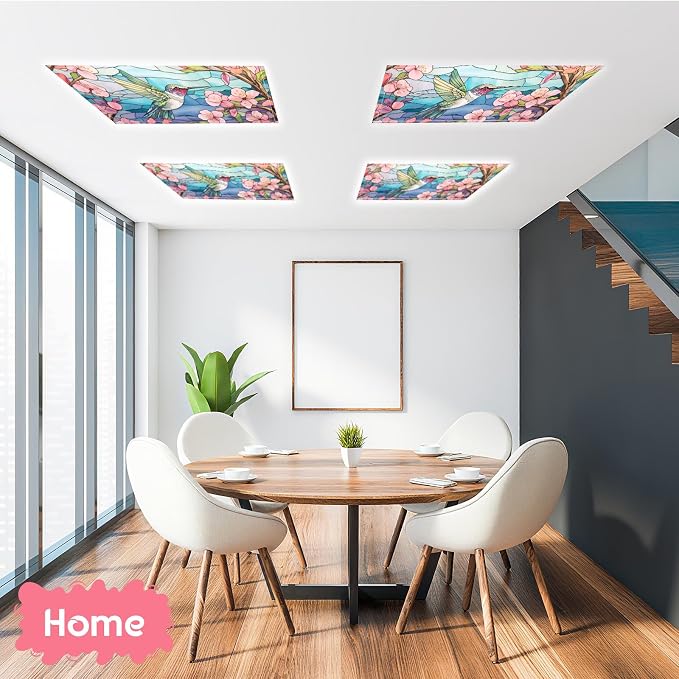 Glooglitter 4 Pcs Hummingbird Fluorescent Light Covers 4 x 2 ft Stained Glass - Image 4