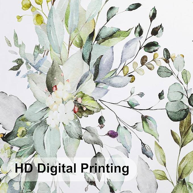 Colorful Star Sage Green Eucalyptus Waterproof Shower Curtain Set with Hooks, Minimalist Watercolor Floral Print Bathroom Décor, Plant Leaves Washable Fabric Shower Curtain, 72 x 84 Inch