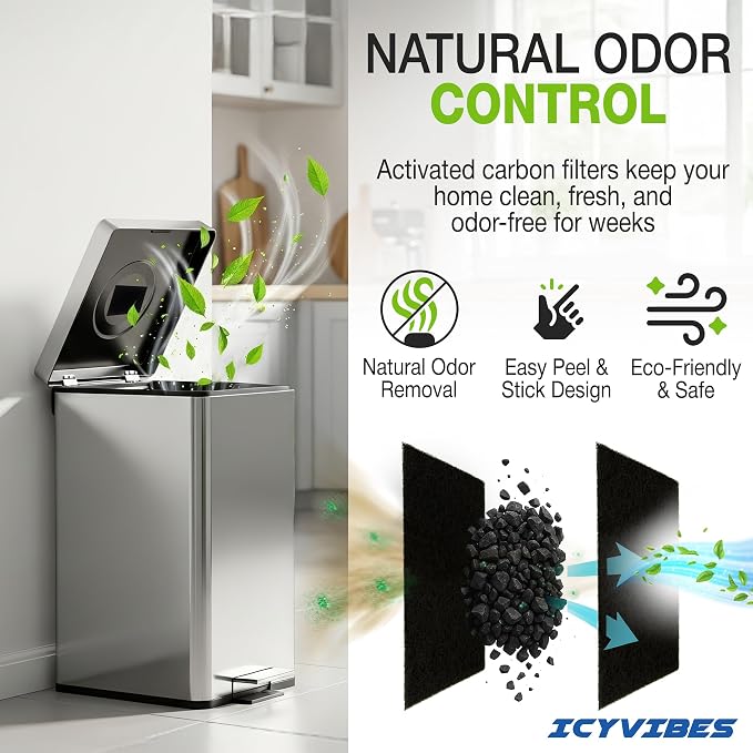 Premium 12 Pack Activated Carbon 3 in 1 Garbage Can Odor Absorber Filters - Image 5
