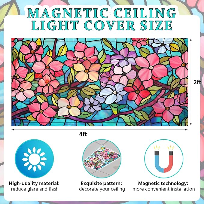 Glooglitter 4 Pcs Colorful Floral Fluorescent Light Covers 4 x 2 ft Stained - Image 9