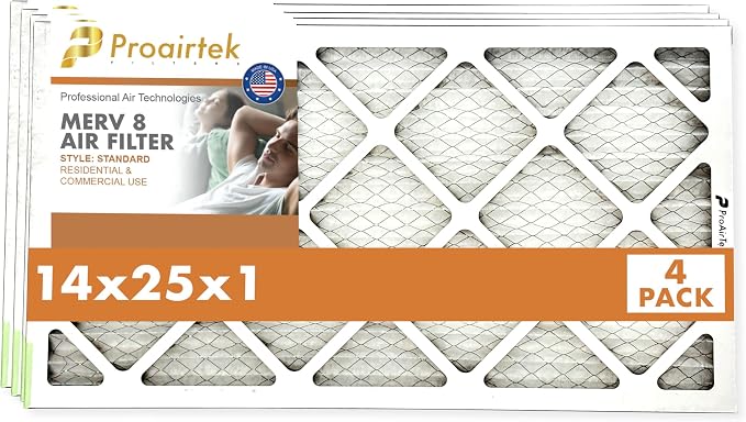 Proairtek AF14251M08SWH Model 14x25x1 Pack of 4 Air Filters, MERV 8; Ideal by Unknown