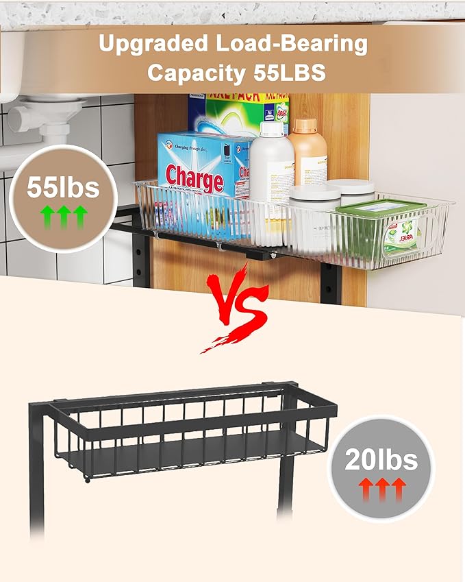 UMDONX Under Sink Organizer 2-Pack Adjustable Bathroom Under Sink Pull-Out Organizer with 5 Adjustable Heights for Kitchen, Bathroom & Laundry Storage