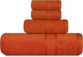 Casa Lino 4 Piece Bath Towel Set | 1 Bath Towel, 2 Wash Cloth, 1 Hand Towels | Bathroom Essentials for New Home, 100% Cotton Luxury Towels, Highly Absorbent Bathroom Set, Coral Orange.