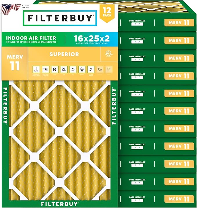 Filterbuy 16x25x2 Air Filter MERV 11 Superior Pet & Allergy Defense, by Filterbuy