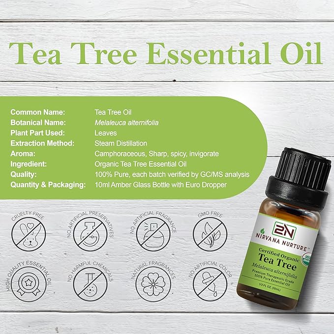Tea Tree Essential Oil USDA Certified Organic, 100% Pure Natural Premium Grade, Undiluted- Aromatherapy Diffuser for Calm and Relaxation, Skin Care, Hair Care