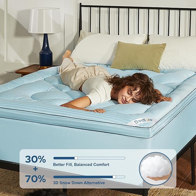 BEDLORE King Mattress Topper, Thick Pillow Top Pad for Back Pain Relief, Soft Mattress Cover with Deep Pockets 6-18 inch