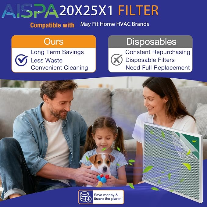 20x25x1 Air Filter, MERV 11, 2 Pack | Washable and Reusable, Aluminum Alloy - Image 7