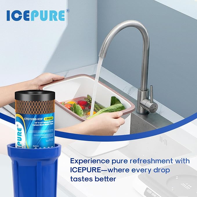 ICEPURE 5 Micron 4.5" x 10" CTO10BB-KDF Whole House Water Filter Coconut Shell - Image 9