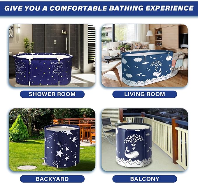 BDL Portable Folding Bathtub Soaking Bath Tub, Separate Family Bathroom SPA Tub for Adult, Freestanding Bathtub for Shower Stall,Thickening with Thermal Foam to Keep Temperature Starry Night Blue