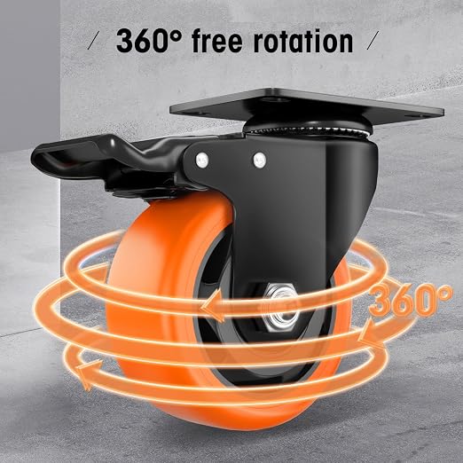 Casters, Top Plate Swivel Wheels, Casters Set of 4, Locking Casters - Image 3
